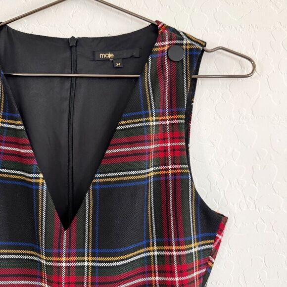 Maje size 34/US 0 IRIS Tartan Plaid Synthetic Sleeveless V-Neck Jumpsuit Romper - Picture 10 of 16